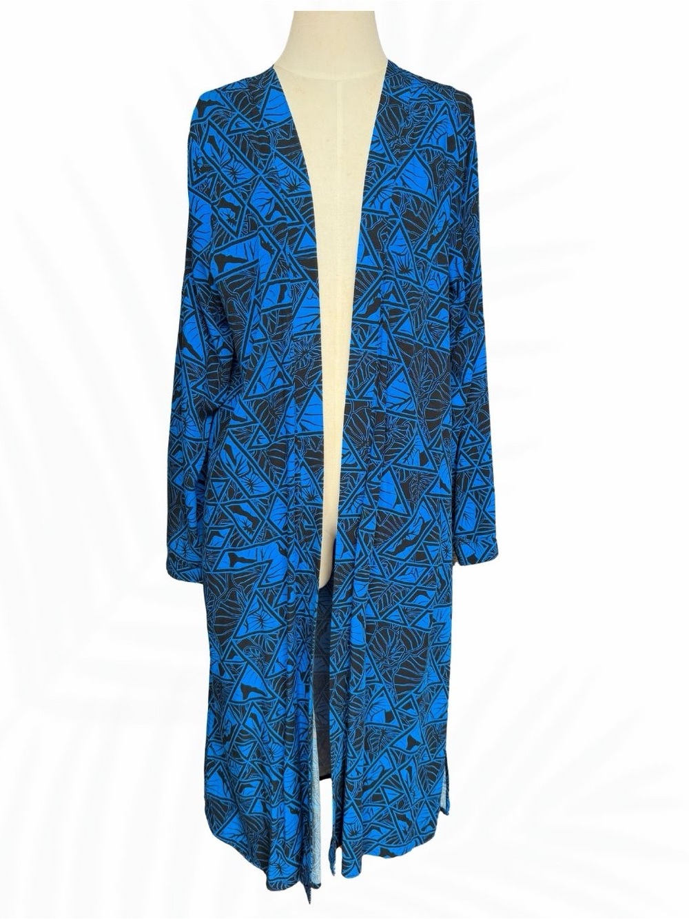 Hawaii’s Finest Blue Black Long Kimono Duster Cover Up XL Hawaiian Resort Wear